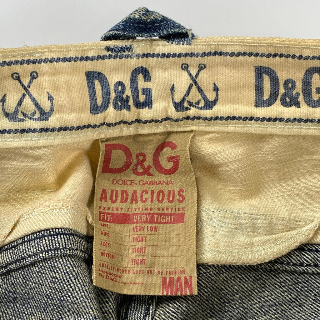 【00sスペシャル】 D&G  DOLCE&GABBANA / ギミック ダブルウエスト デニムパンツ ベルト グランジ Y2K SIZE:W84cm