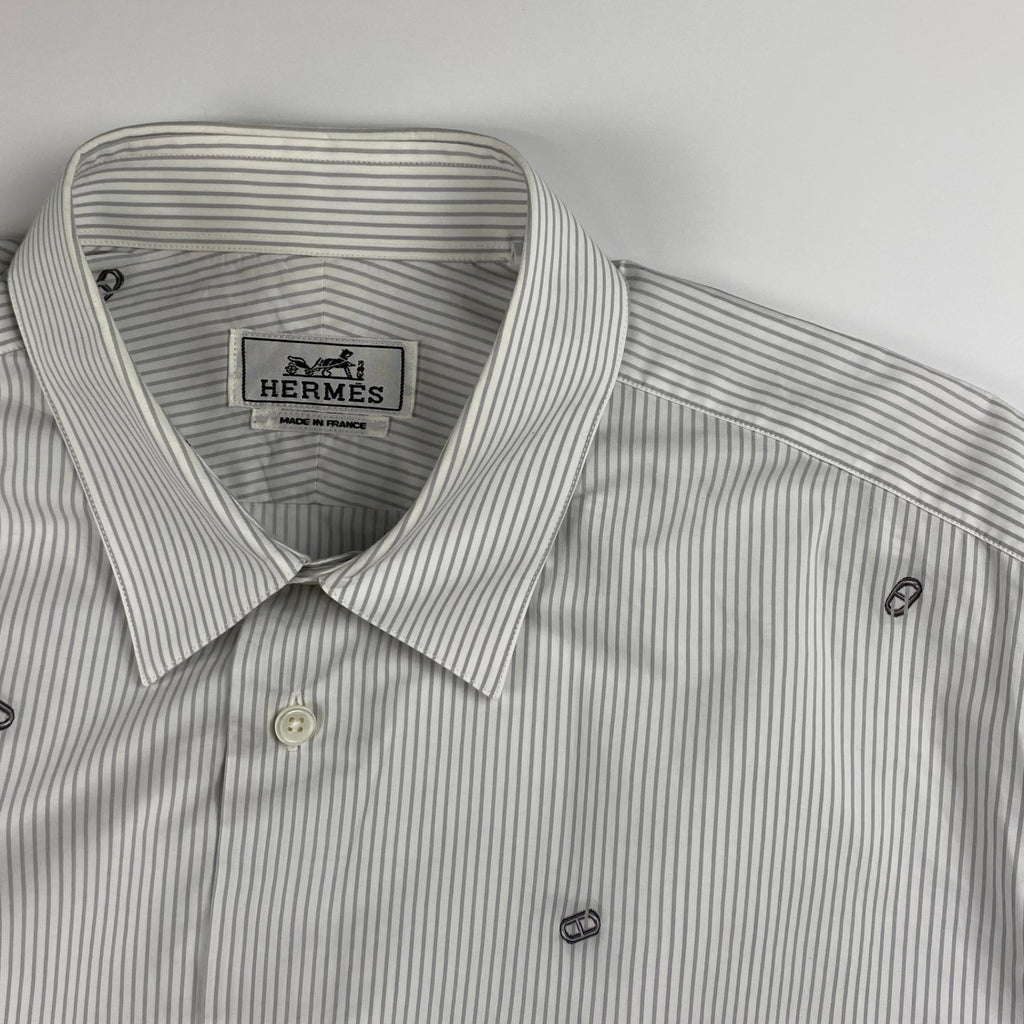 HERMES エルメス / シェーヌダンクル柄 ストライプ シャツ セリエボタン SIZE:40（L程度）