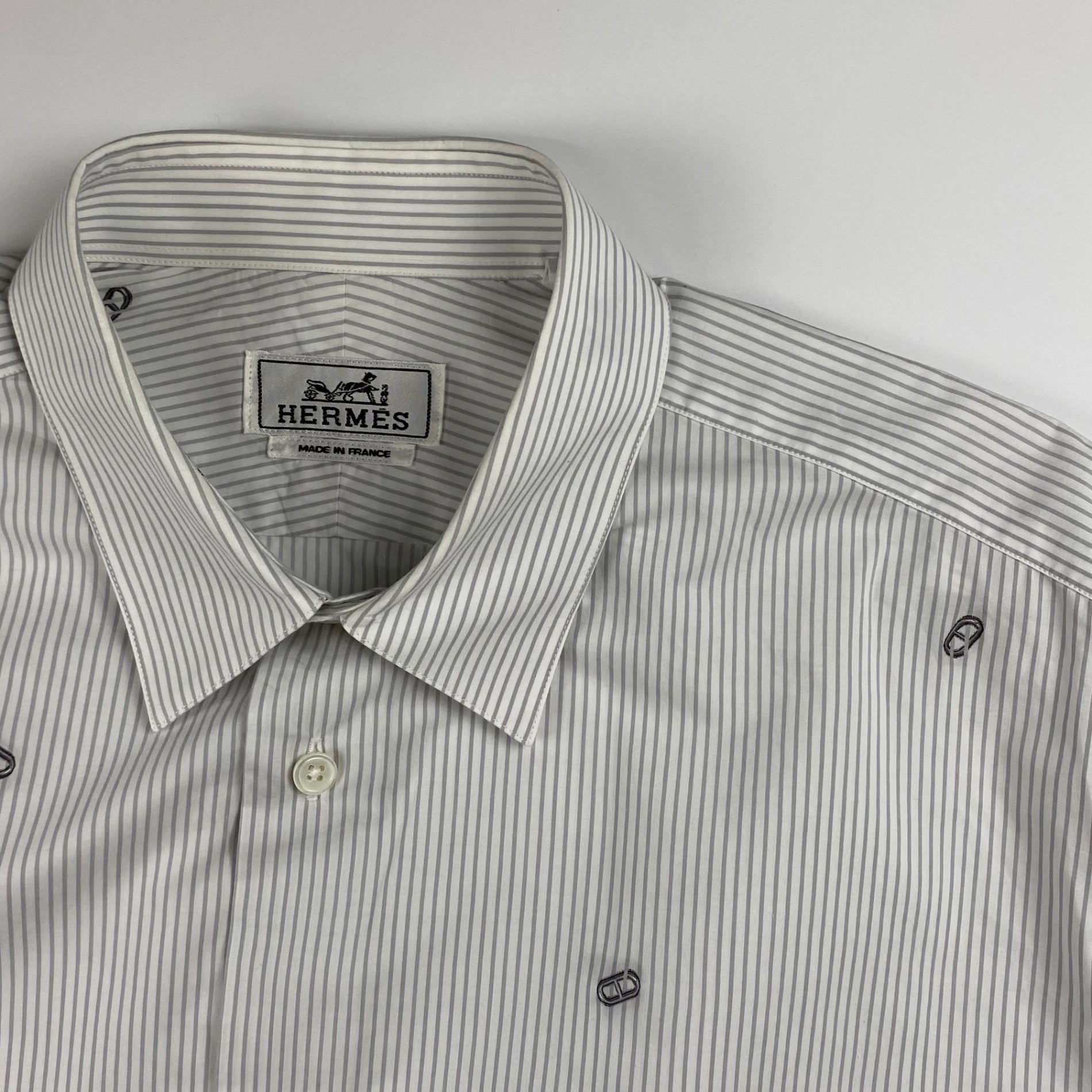 HERMES エルメス / シェーヌダンクル柄 ストライプ シャツ セリエボタン SIZE:40（L程度）