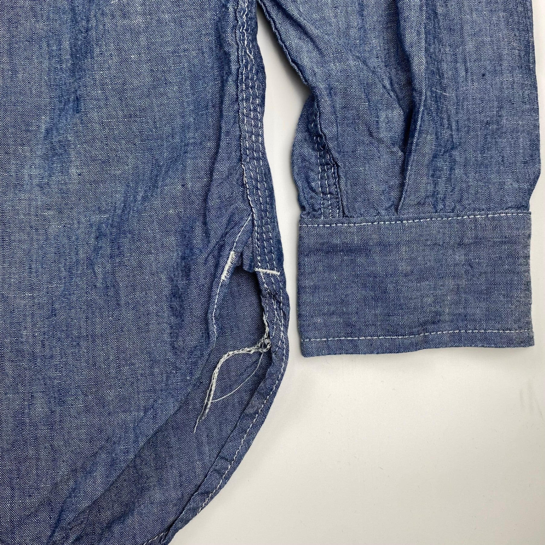 【極美品・タグ付】 KENNETH FIELD ケネスフィールド / CIGAR SHIRT シャンブレー トリプルステッチ チンストラップ マチ付 USA製 SIZE：L