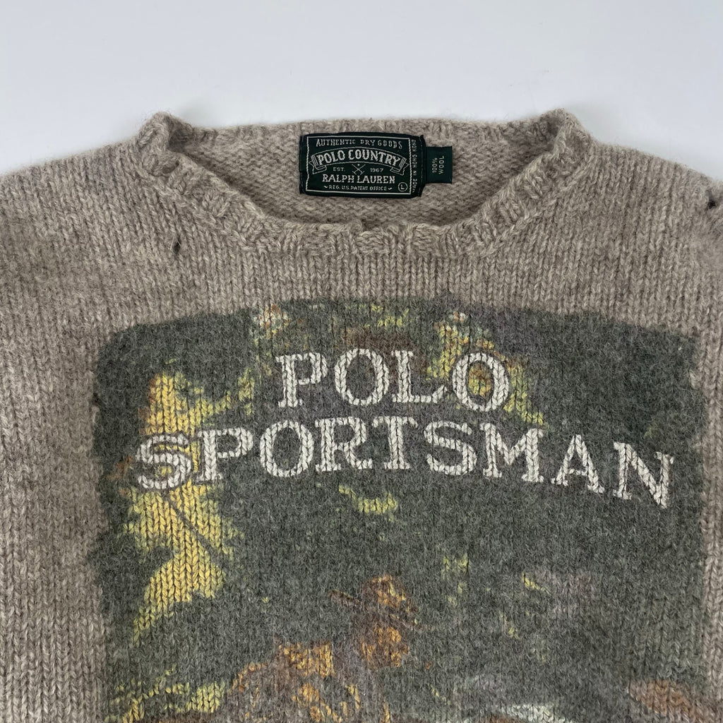 POLO COUNTRY / VINTAGE ルアーマンプリントニット 当時物 SIZE:L