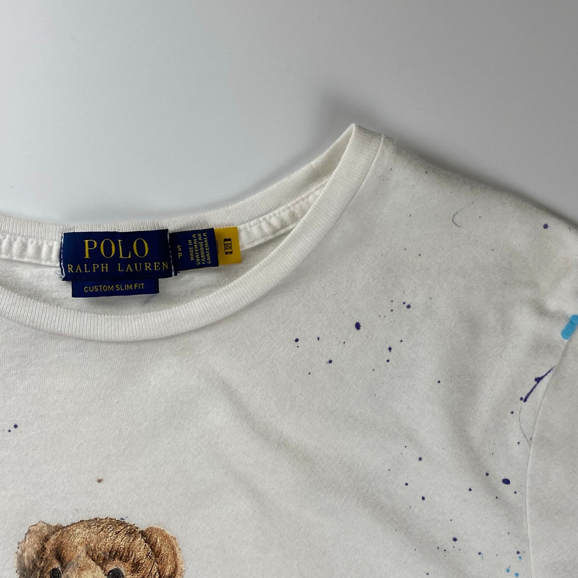 POLO RALPH LAUREN ポロ ラルフローレン / ポロベア ペンキ加工  Tシャツ 筆記体ロゴ レアデザイン SIZE:S