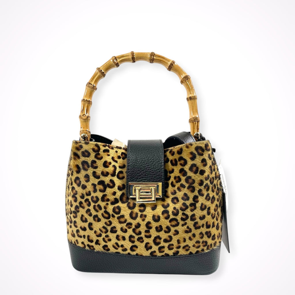LAURA DI MAGGIO ローラ ディ マッジオ / ハラコ×レザーバンブーハンドルバッグ 未使用品 参考定価：33,000+tax