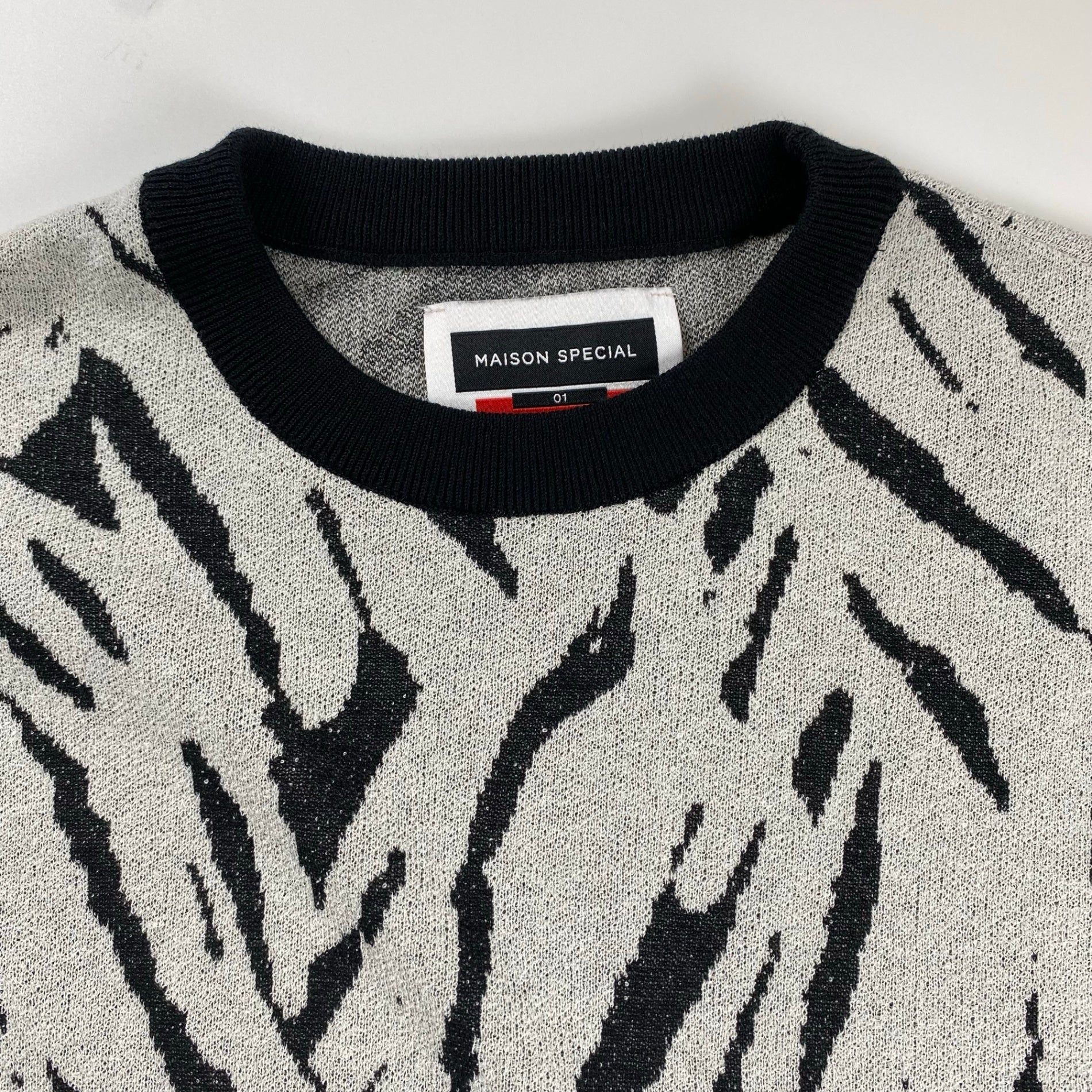 MAISON SPECIAL メゾンスペシャル / プライムオーバーゼブラ柄ジャガードクルーネックパイルサマーニット ユニセックス SIZE：01