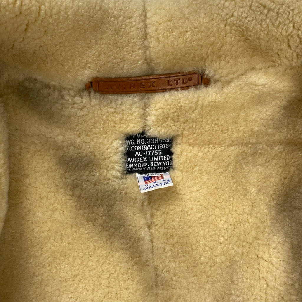 AVIREX アヴィレックス / B-3ムートンジャケット 革パッチ 78年復刻 SCOVILLジッパー 硬化なし SIZE：40