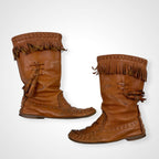 VINTAGE ヴィンテージ / フリンジレザーブーツ ブラウン Y2K イタリア製 SIZE:24.5cm程度