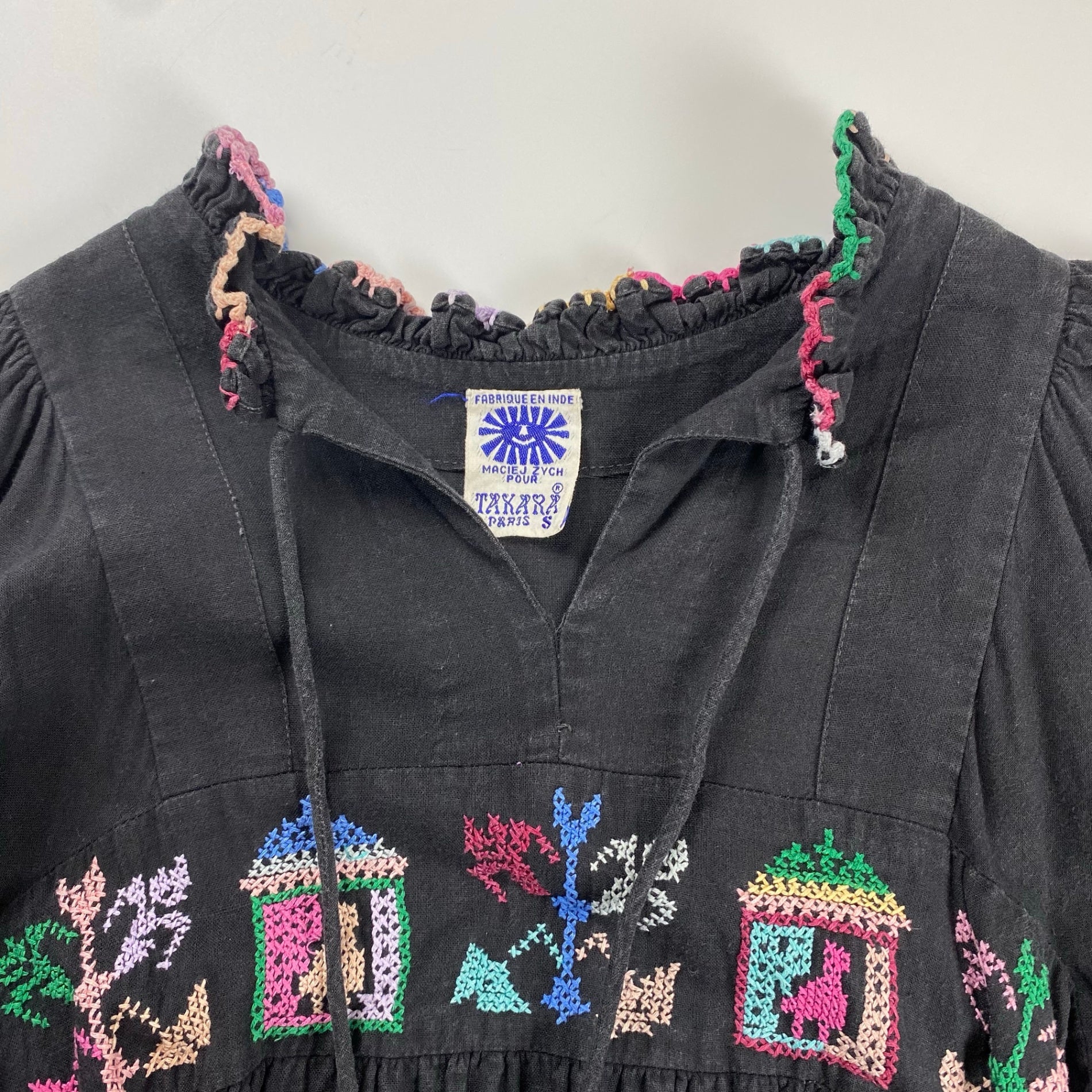 7-80s FRENCH VINTAGE フレンチヴィンテージ / ヴィンテージ フォークロアワンピース ボヘミアンスタイル SIZE:S