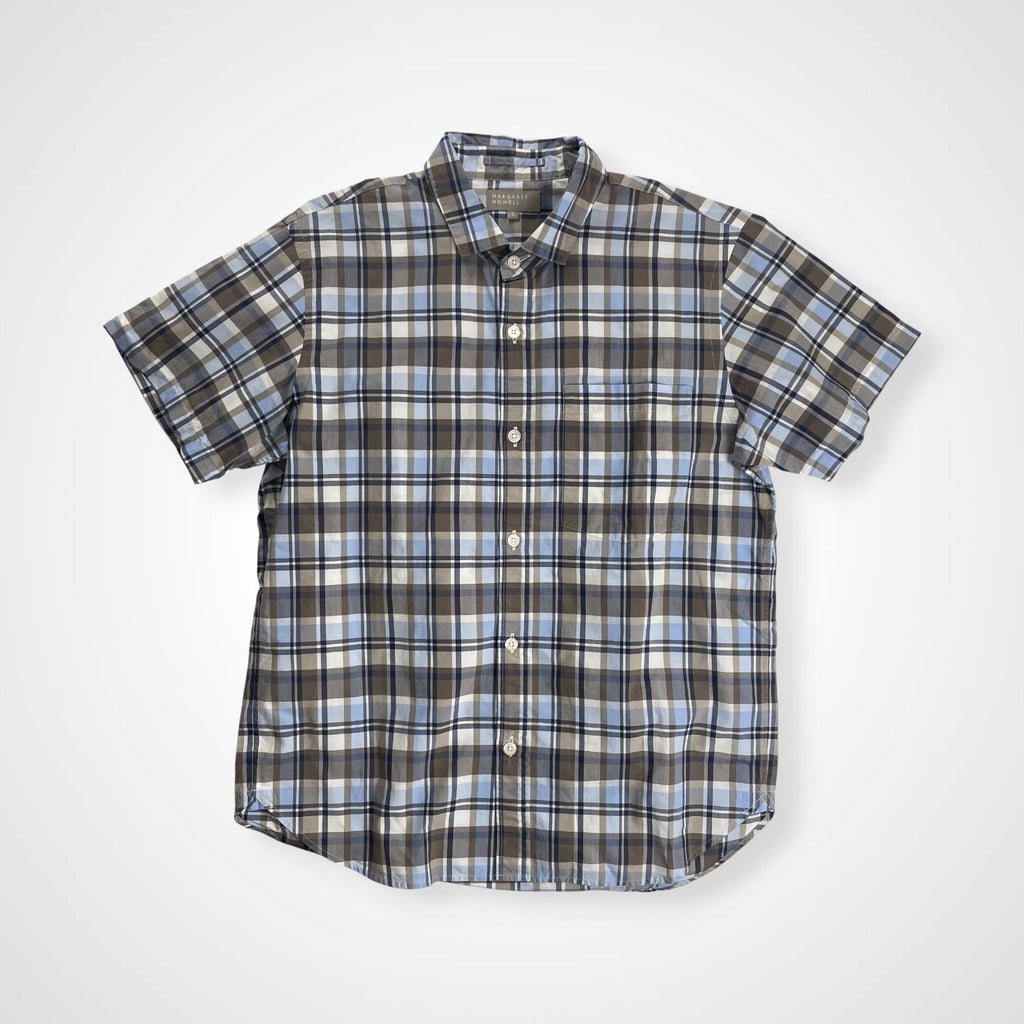 MARGARET HOWELL マーガレットハウエル / ポケット付 半袖チェックシャツ 参考定価：30,000程度 SIZE：S