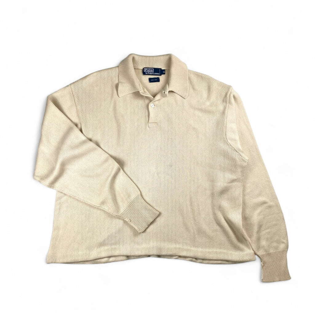 【超希少】 90s Polo by Ralph Lauren ポロ ラルフローレン / シルク100％ ワイド・ショート ニット ポロシャツ SIZE：XL