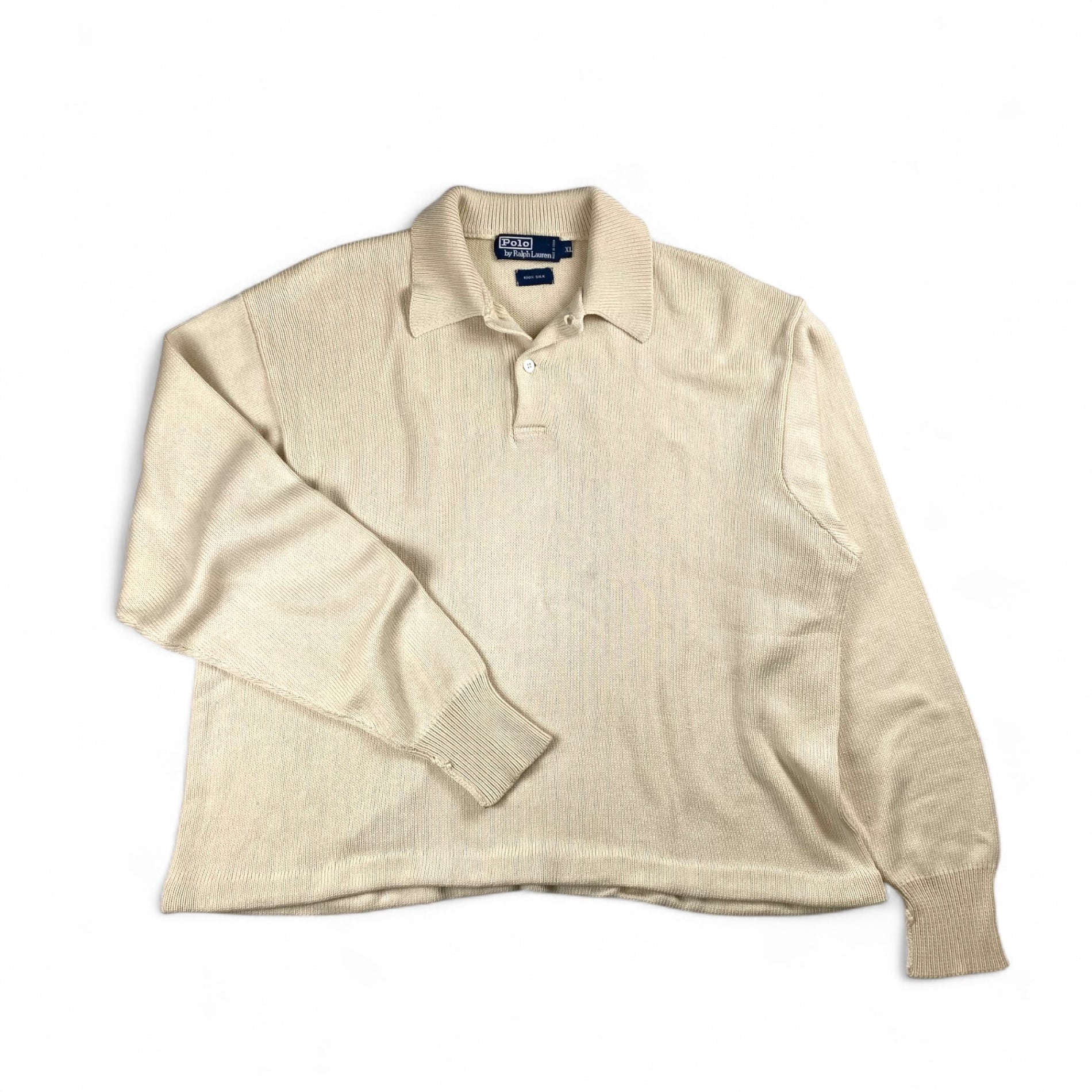 【超希少】 90s Polo by Ralph Lauren ポロ ラルフローレン / シルク100％ ワイド・ショート ニット ポロシャツ SIZE：XL