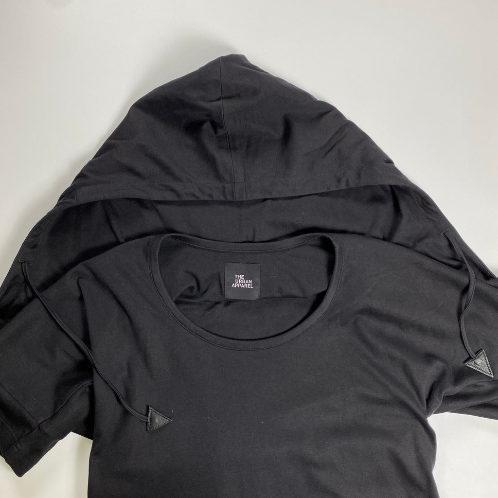 THE URBAN APPAREL / フーディTEE 半袖パーカー ブラック コットン100％