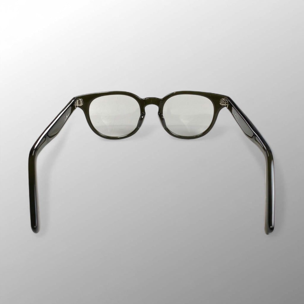 金子眼鏡 × 泰八郎謹製 【手造】シリーズ / EXCLUSIVE セルロイド ウェリントン ノー芯 カーキ 度なしクリアレンズ入り E-11 参考定価：40,000程度
