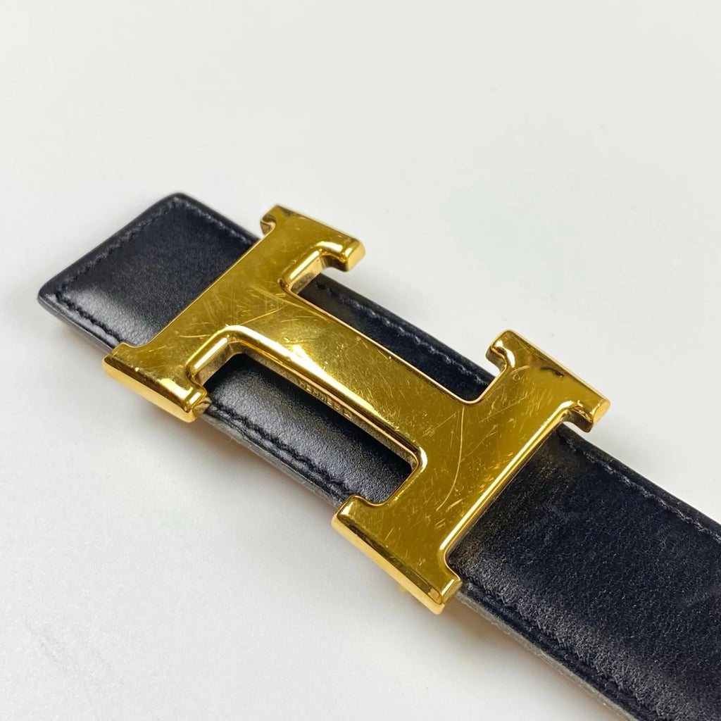 【極美品 鑑定済】 HERMES エルメス / コンスタンス Hバックル レザーベルト 〇Y刻印 ブラック×ベージュ 75cm