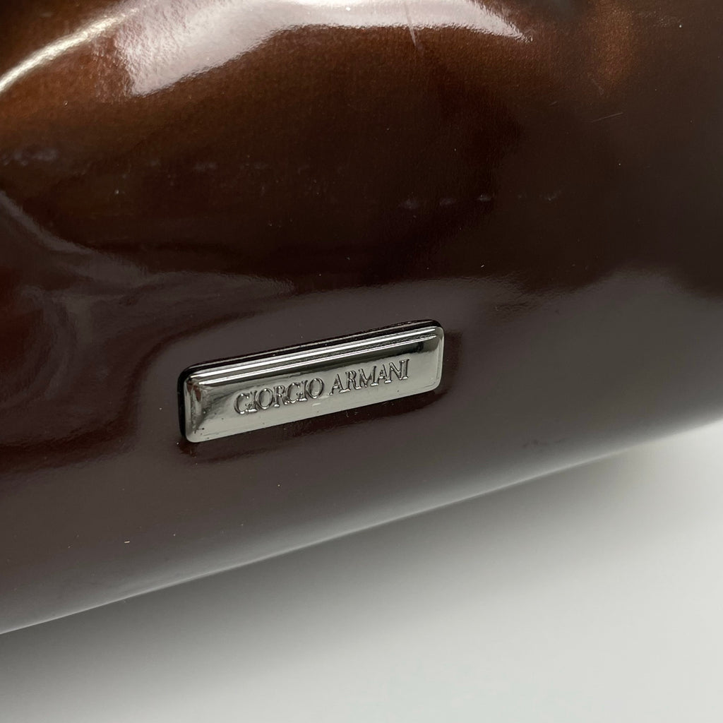 GIORGIO ARMANI ジョルジオ アルマーニ / パテントレザー ギャザードハンドバッグ がま口 YGW559 ブロンズ