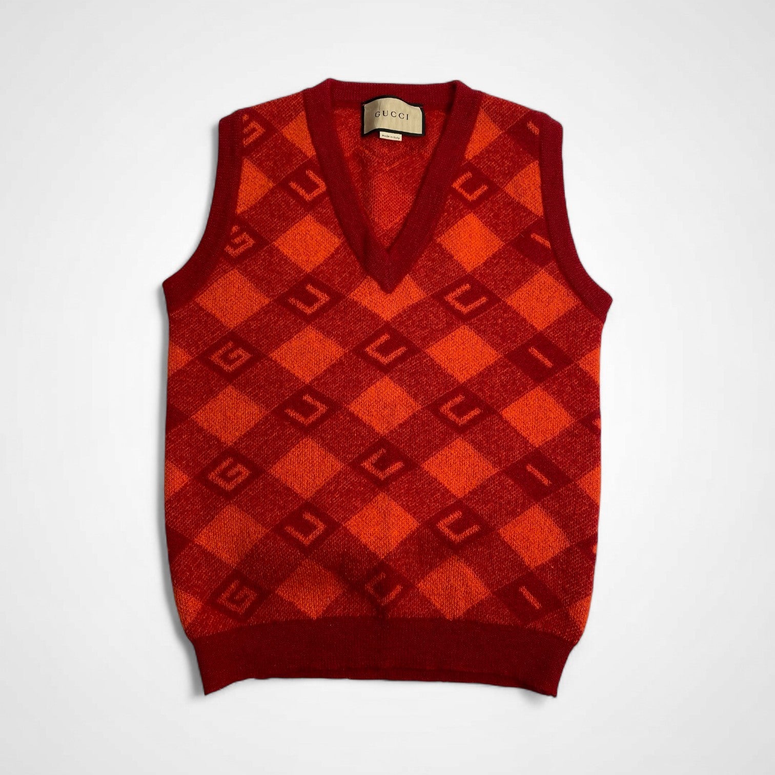GUCCI グッチ / モヘヤMIX アーガイルベスト オレンジ×レッド 22SS SIZE：XXS