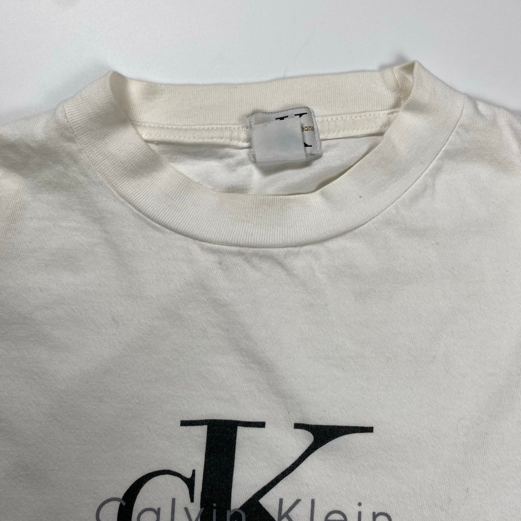 90s ck CALVIN KLEIN jeans カルバンクライン ジーンズ / CKロゴ ヴィンテージ 長袖Tシャツ ユニセックス ホワイト SIZE:M程度