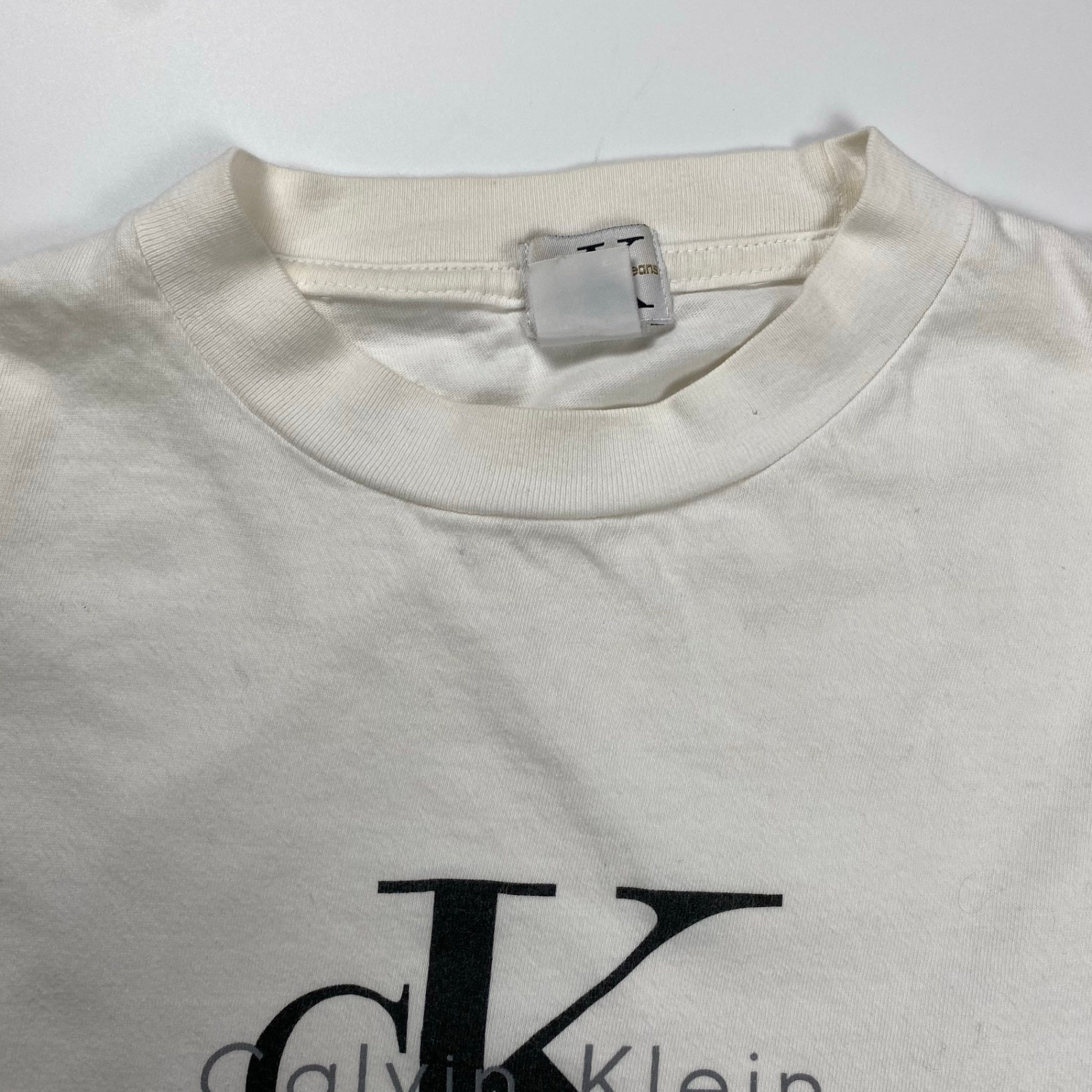 90s ck CALVIN KLEIN jeans カルバンクライン ジーンズ / CKロゴ ヴィンテージ 長袖Tシャツ ユニセックス ホワイト SIZE:M程度