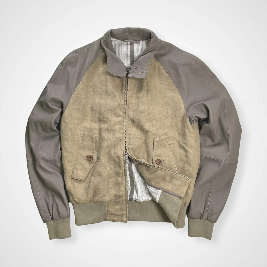 GIORGIO ARMANI ジョルジオ アルマーニ / ラムレザー×リネン 異素材MIX ハリントンジャケット ブルゾン G9タイプ 参考定価：300,000程度 SIZE:46