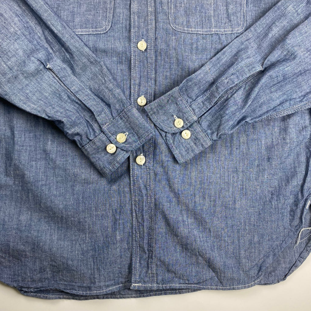 【極美品・タグ付】 KENNETH FIELD ケネスフィールド / CIGAR SHIRT シャンブレー トリプルステッチ チンストラップ マチ付 USA製 SIZE：L