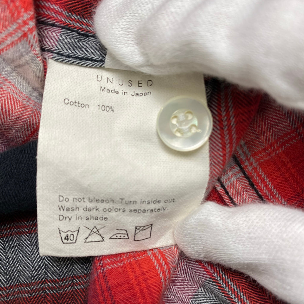 UNUSED アンユーズド / オープンカラーシャドウチェックシャツ ヘリンボーン レッド ブラック 参考定価：19,000+tax SIZE:1