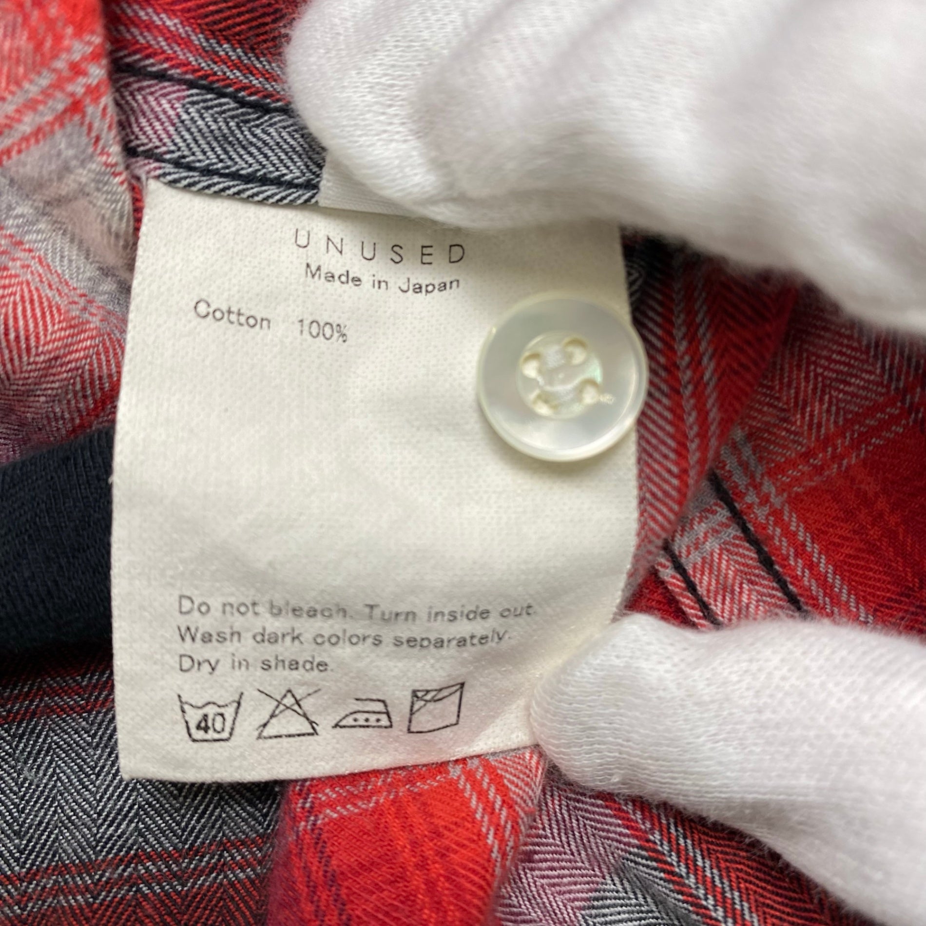 UNUSED アンユーズド / オープンカラーシャドウチェックシャツ ヘリンボーン レッド ブラック 参考定価：19,000+tax SIZE:1