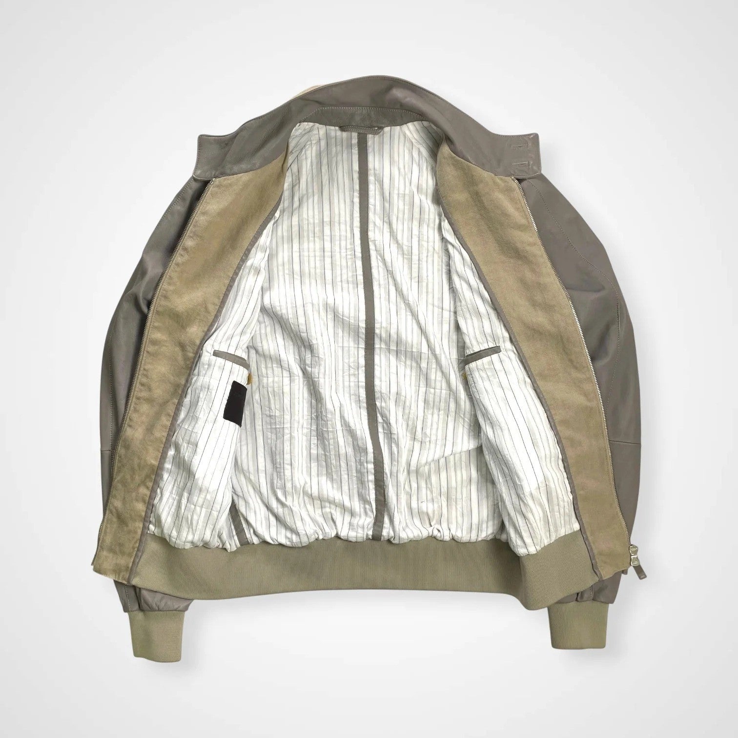 GIORGIO ARMANI ジョルジオ アルマーニ / ラムレザー×リネン 異素材MIX ハリントンジャケット ブルゾン G9タイプ 参考定価：300,000程度 SIZE:46