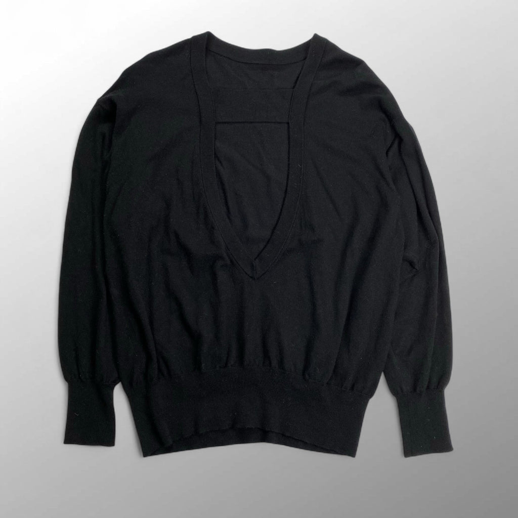H BEAUTY＆YOUTH エイチビューティーアンドユース / 深Vオープンバック 長袖ニット ブラック SIZE：FREE