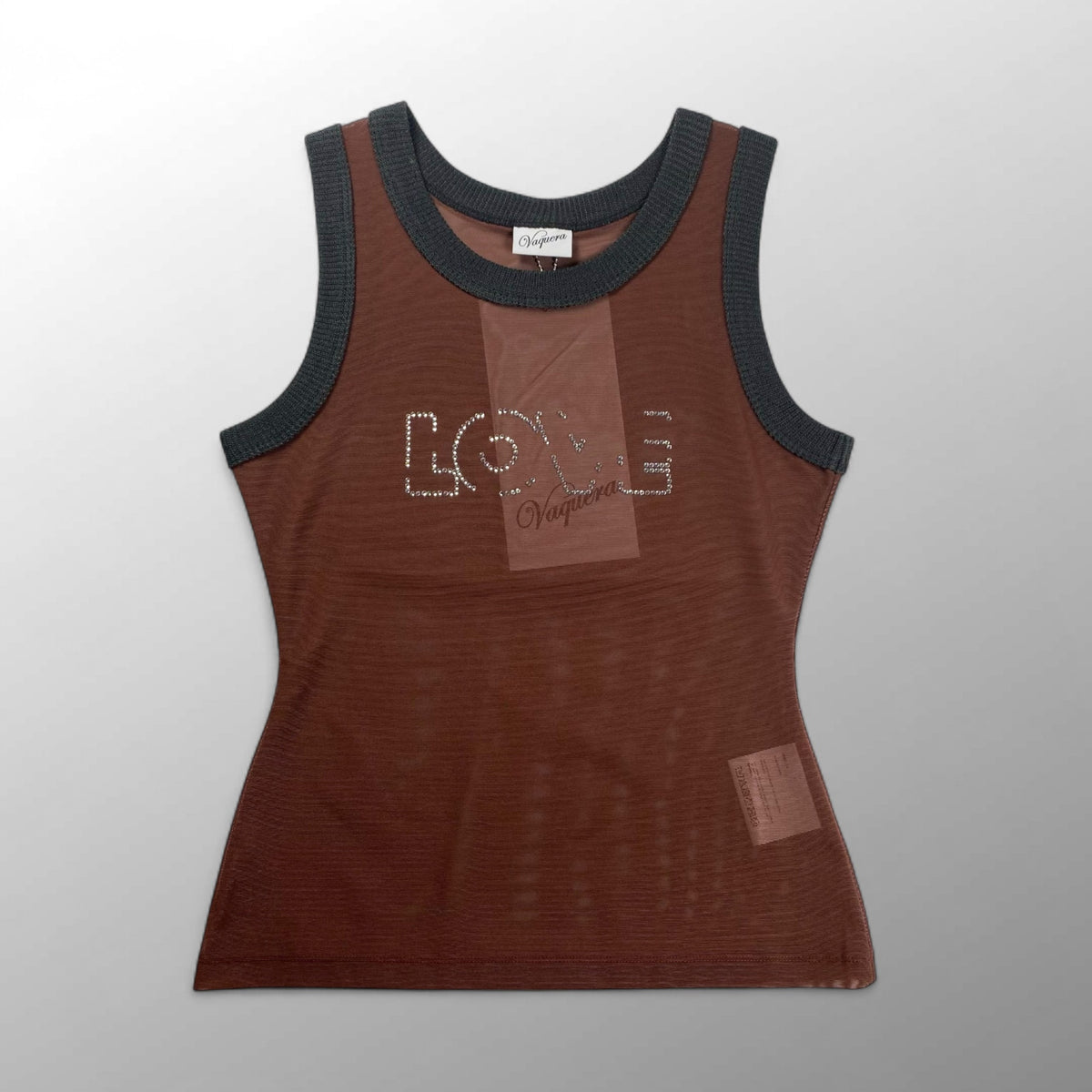 未使用  Vaquera ヴァケラ ユニセックス / ラインストーン「LOVE」ノースリーブ ブラウン 参考定価：183＄(27,000程度) SIZE:M