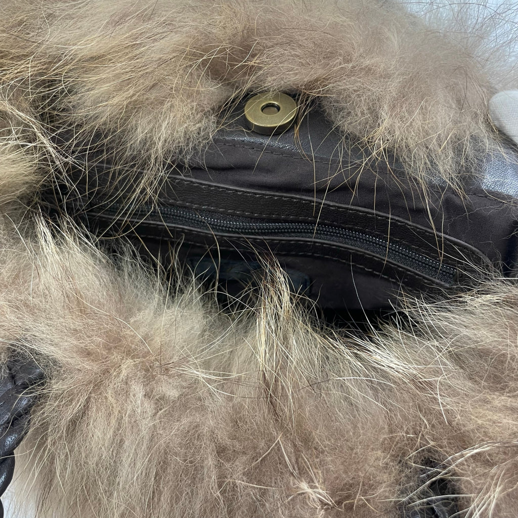 Leilian レリアン / レザー×ファーバケツバッグ ブラウン