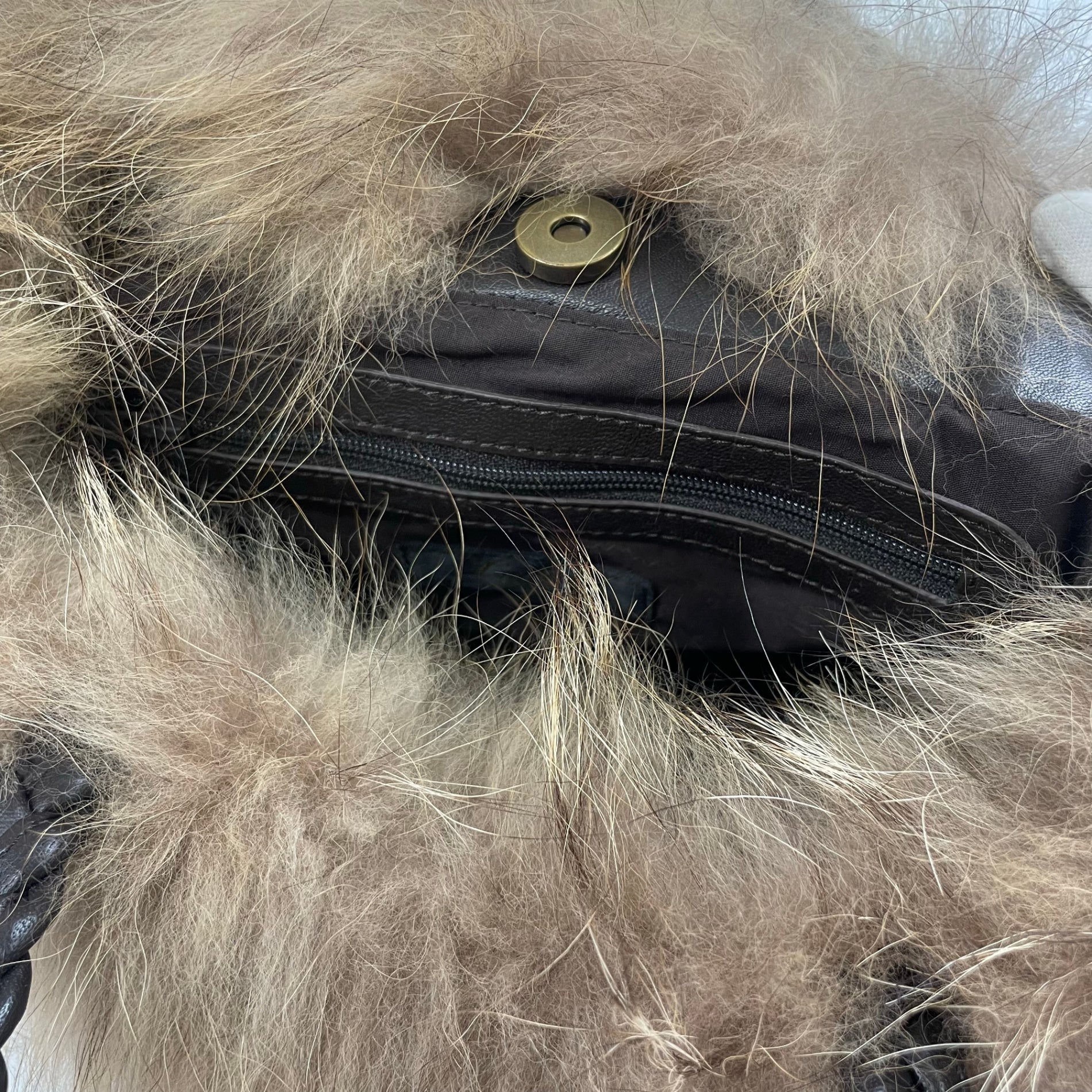 Leilian レリアン / レザー×ファーバケツバッグ ブラウン