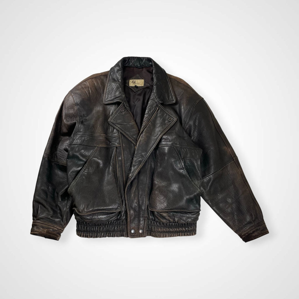 VINTAGE ヴィンテージ / レザーライダースジャケット 短丈 茶芯 SIZE:L