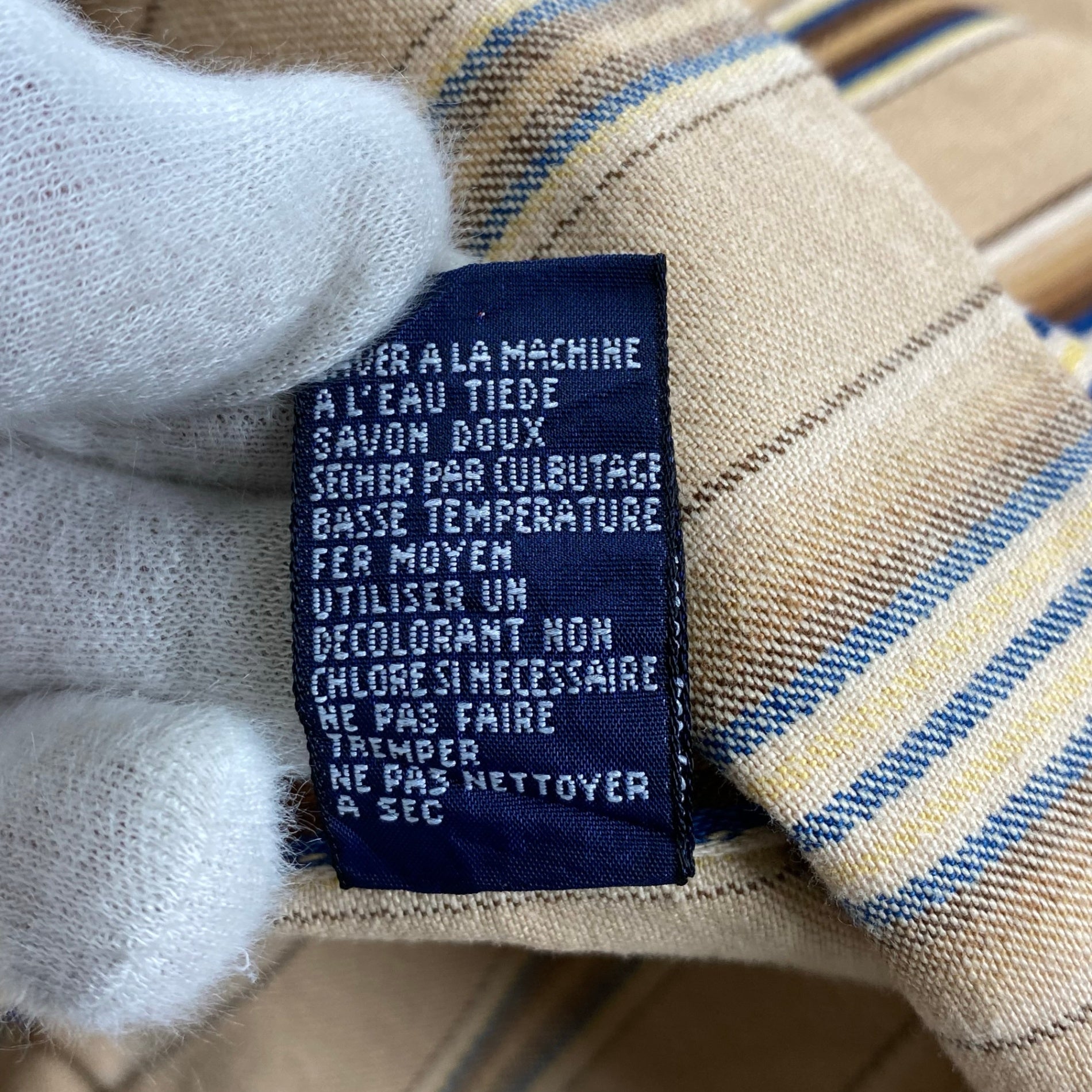 90s OLD TOMMY HILFIGER トミーヒルフィガー / ストライプ  ビッグシルエットシャツ ノーカラー バンドカラー エンブレム  SIZE：L（XXL程度）