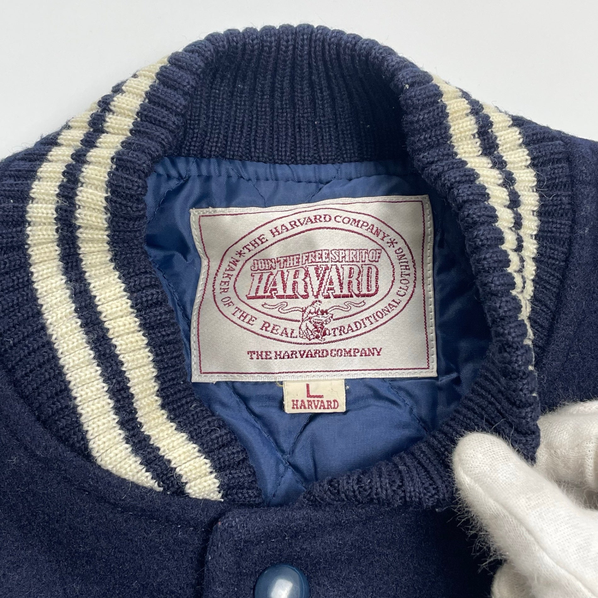 90s HARVARD ハーバード / 希少無地 アワードジャケット スタジャン アイビーリーグ SIZE：L