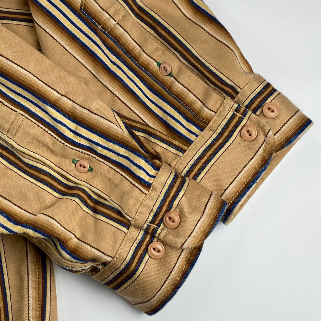 90s OLD TOMMY HILFIGER トミーヒルフィガー / ストライプ  ビッグシルエットシャツ ノーカラー バンドカラー エンブレム  SIZE：L（XXL程度）