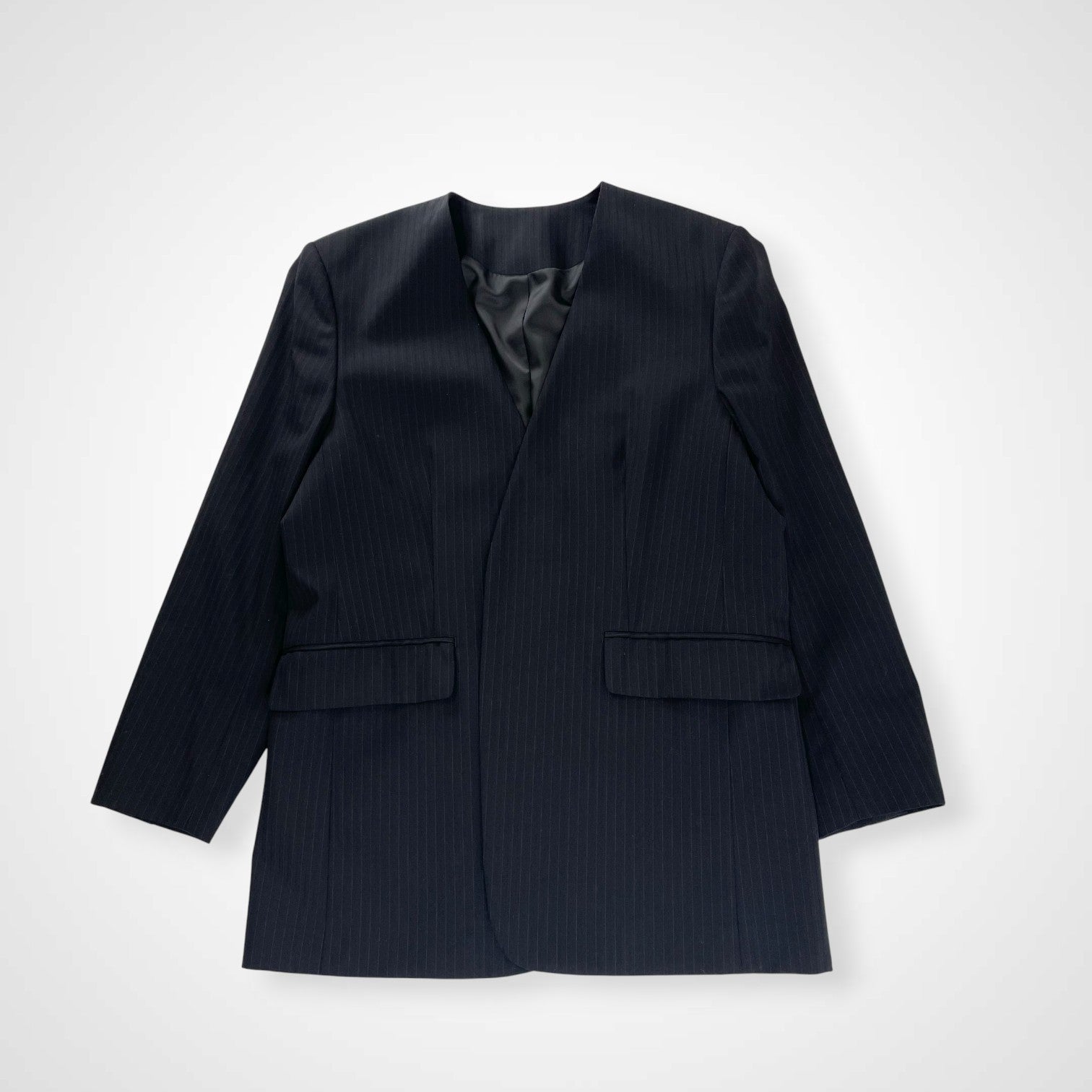 BEAUTY＆YOUTH ビューティーアンドユース / ストライプノーカラージャケット ブラック 23AW 参考定価：32,000+tax SIZE:S