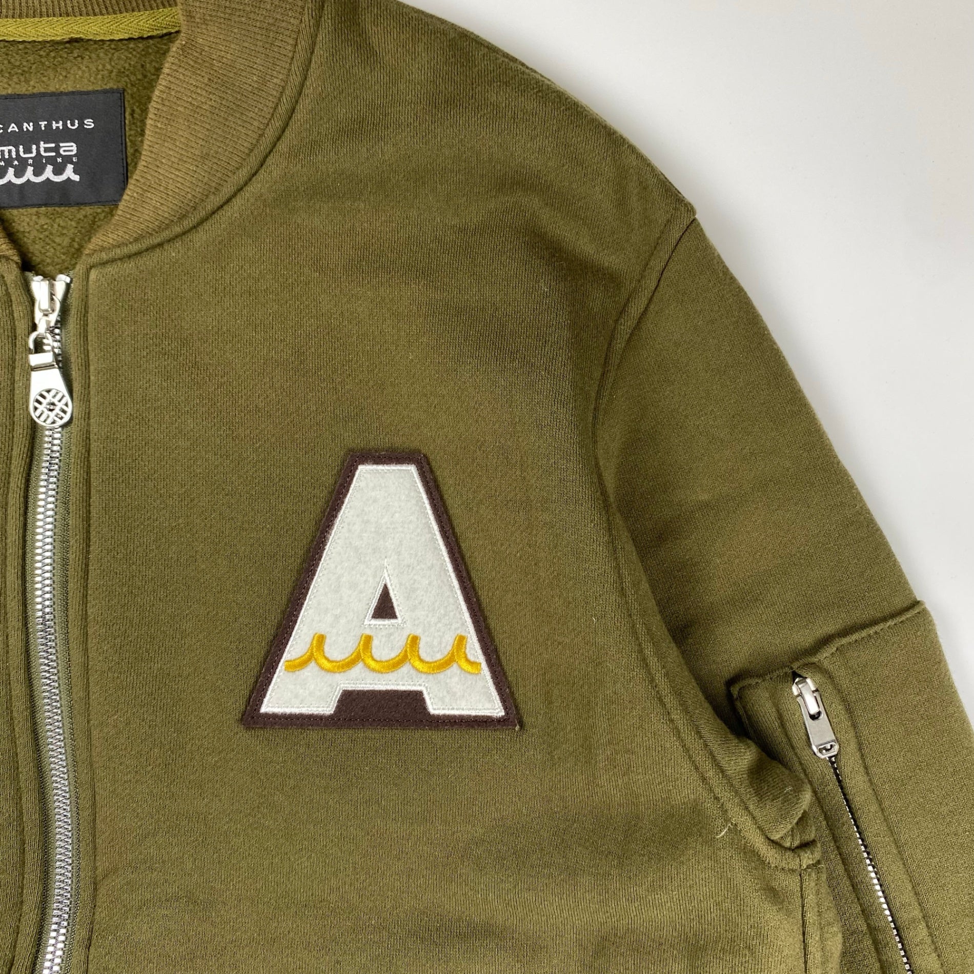ACANTHUS アカンサス × muta MARINE ムータマリン / コラボ MA-1ジャケット スウェット地 カーキ SIZE:M