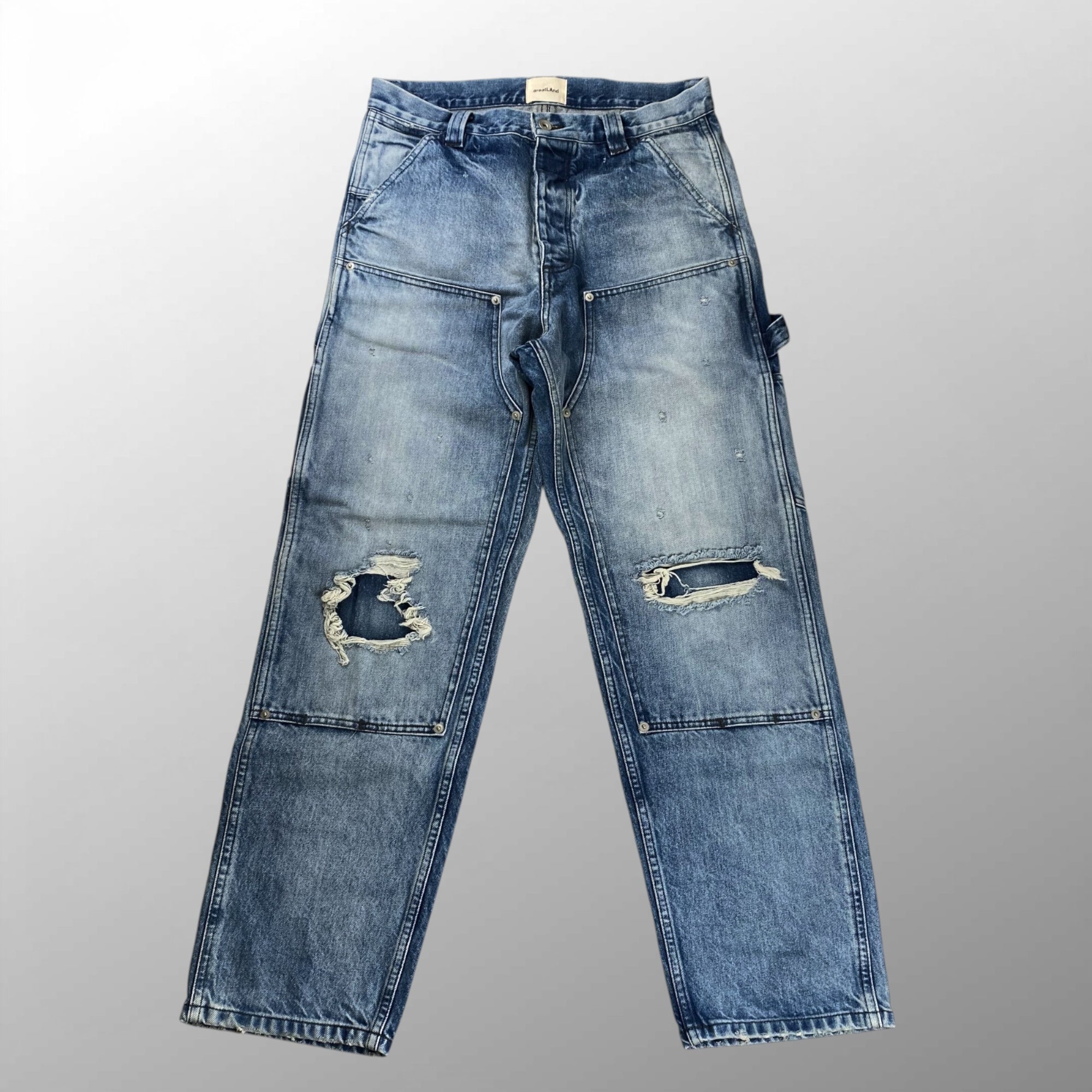 greatLAnd ORIGINAL / BAD BOY DOUBLE FRONT DENIM ダメージ デニムパンツ SIZE:L