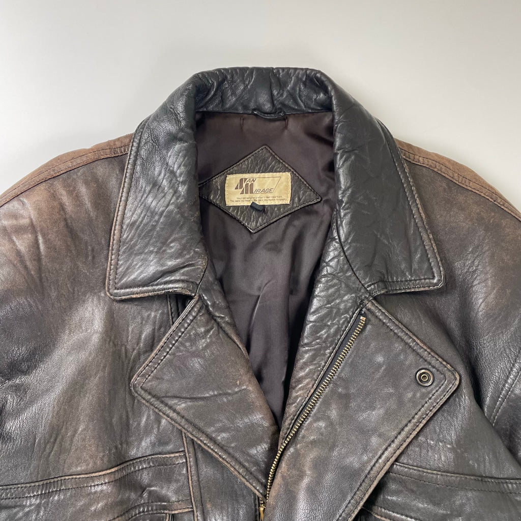 VINTAGE ヴィンテージ / レザーライダースジャケット 短丈 茶芯 SIZE:L