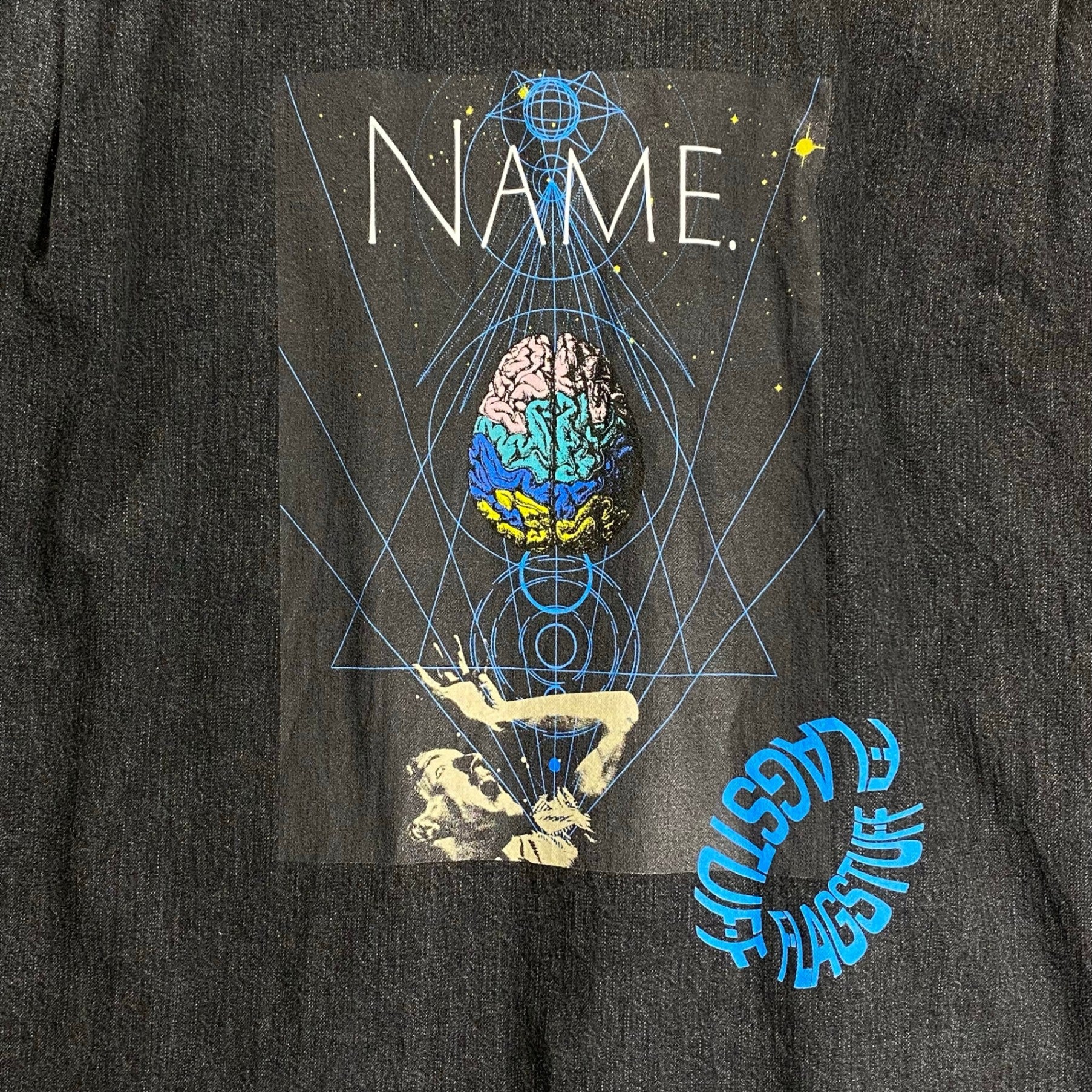 name. × FLAGSTAFF ネーム フラグスタフ / DENIM SHIRT コラボ グラフィックプリント デニムシャツ ブラック 参考定価：33,000+tax SIZE:2(FREE SIZE)