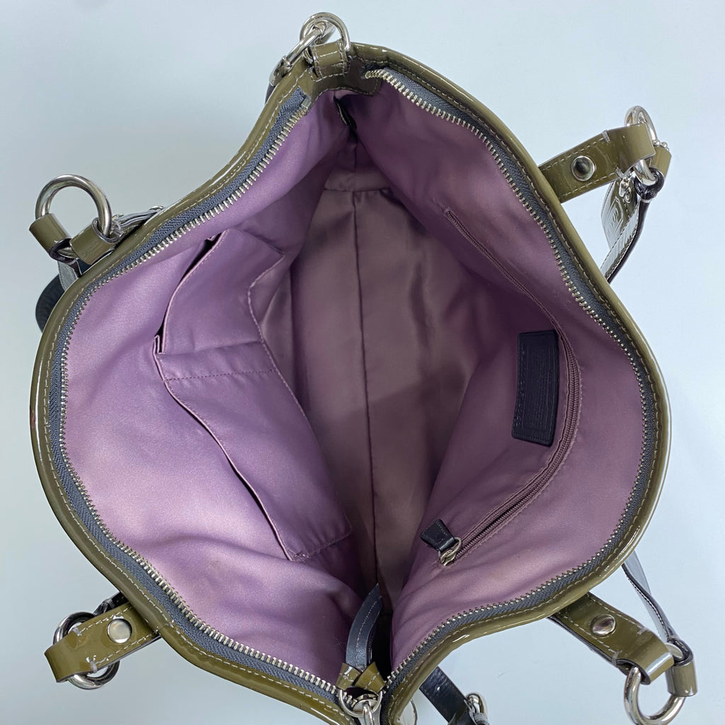 COACH コーチ / パテントレザー 2WAY トートバッグ ショルダーバッグ シグネチャーロゴ F18753 カーキ