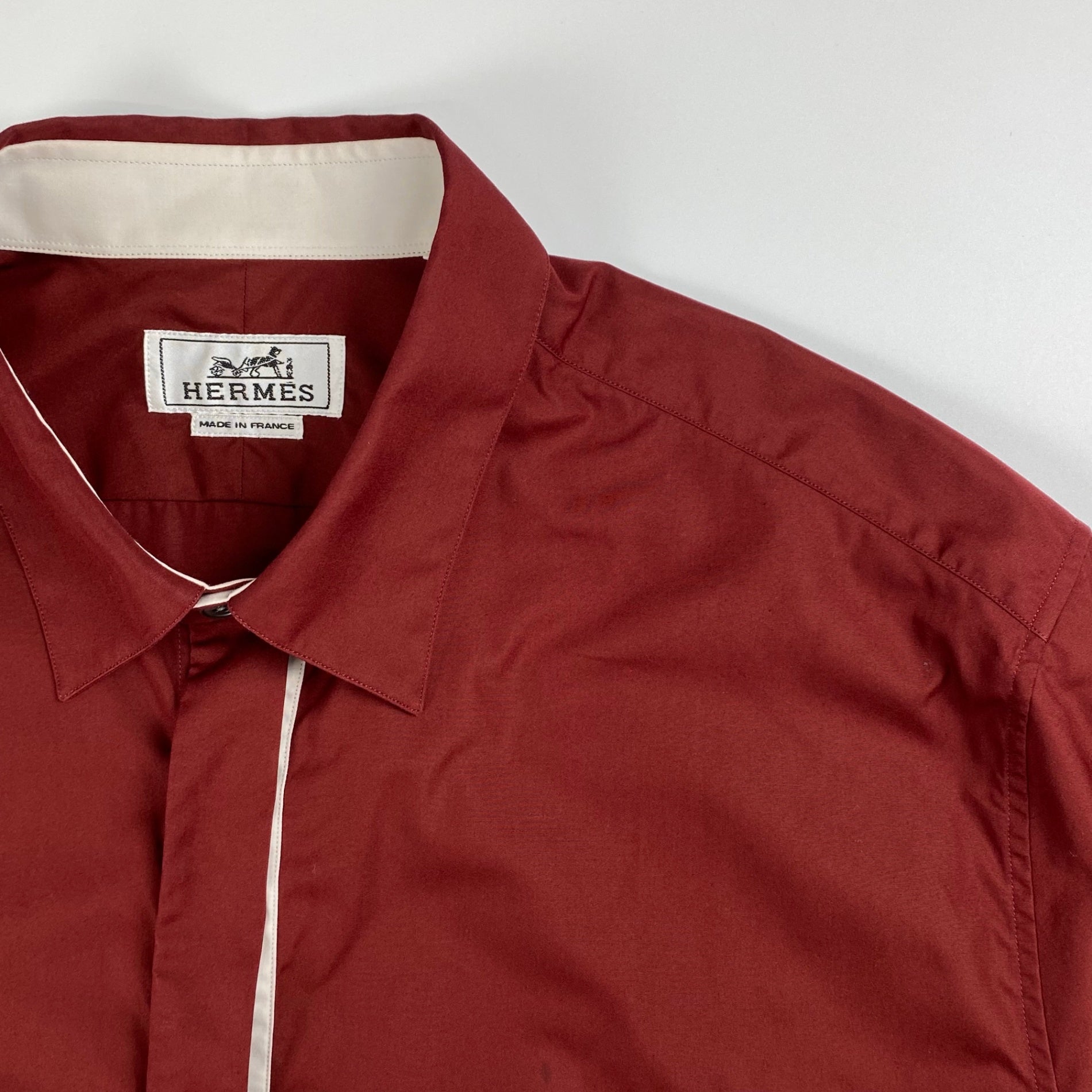 【美品】 HERMES エルメス / 半袖 ハイドボタン デザイン シャツ SIZE:40（L程度）