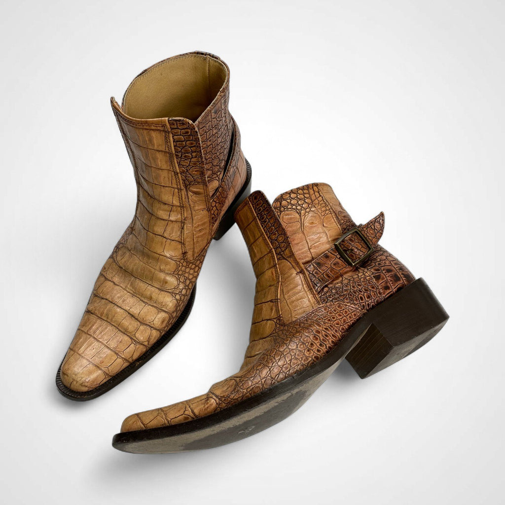 TORNADO MART トルネードマート / クロコ型押し レザーブーツ ブラウン SIZE:S(25-25.5cm程度)