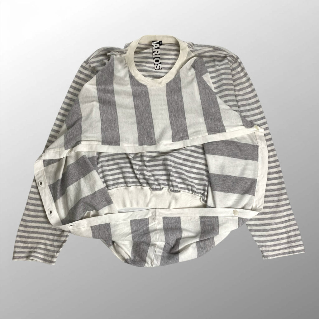MARIOS マリオス / 変形デザイン ボーダーカットソー ホワイト×ライトグレー イタリアブランド SIZE:M
