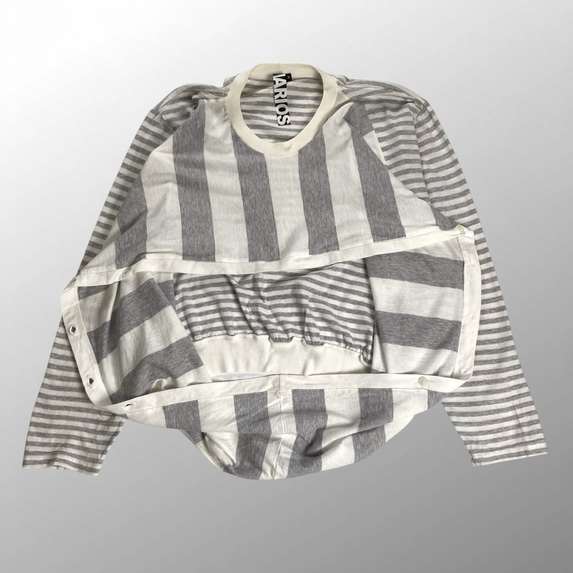 MARIOS マリオス / 変形デザイン ボーダーカットソー ホワイト×ライトグレー イタリアブランド SIZE:M