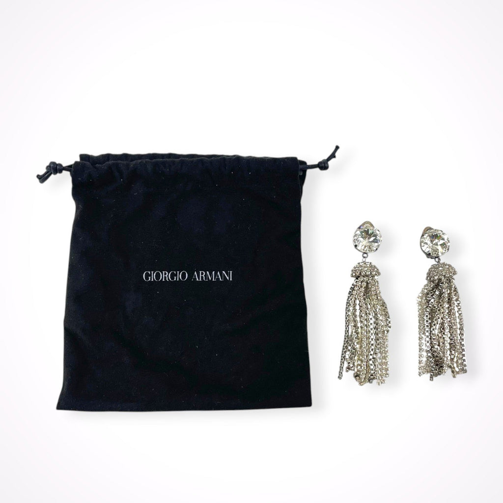 GIORGIO ARMANI / 大粒クリスタルビジュー×ラインストーンフリンジ イヤリング 参考定価：100,000程度