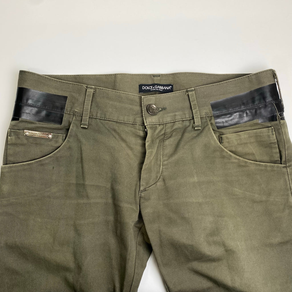 90s DOLCE＆GABBANA ドルチェアンドガッバーナ / テープデザイン パンツ カーキ×ブラック SIZE:46・12SLIM(M程度)