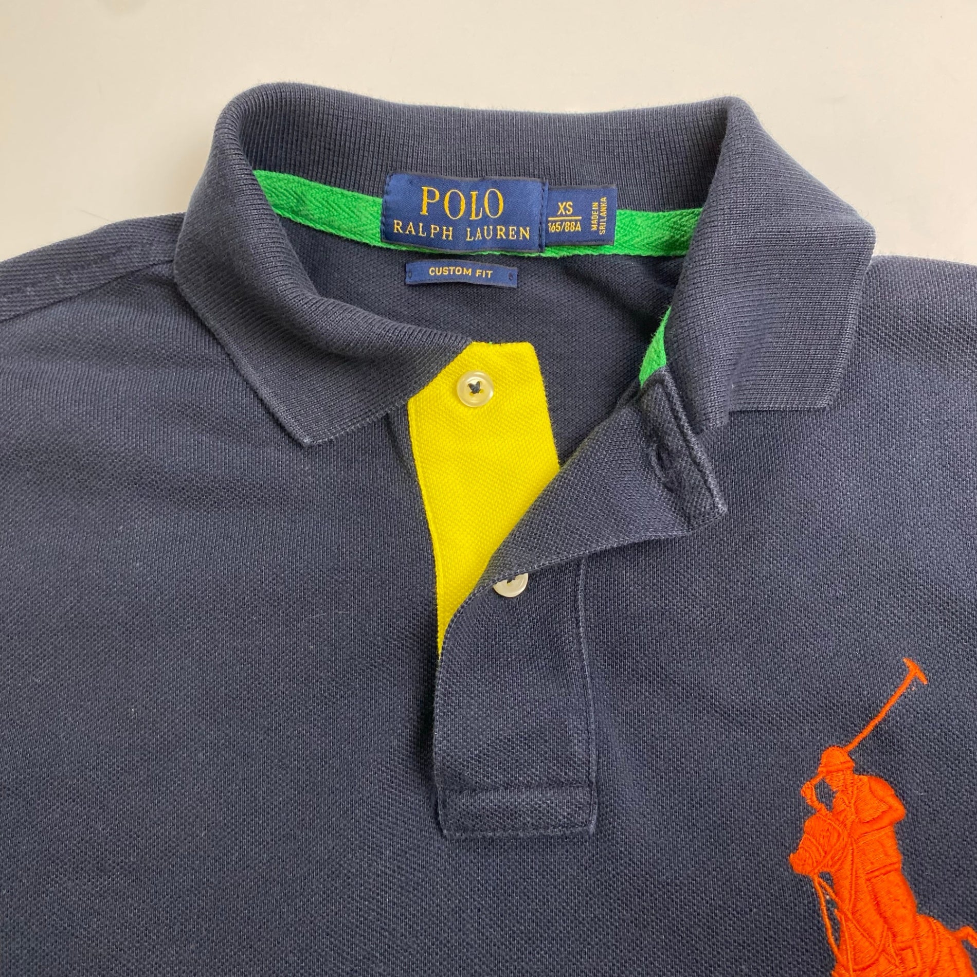 POLO RALPH LAUREN ポロ ラルフローレン / ポロシャツ ビッグポニー ネイビー オレンジ 参考定価：16,500程度 SIZE：XS