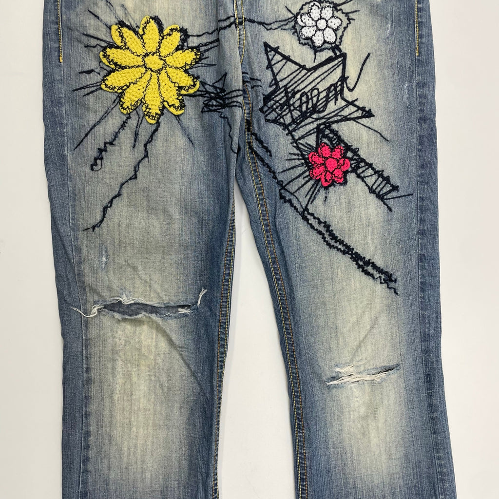 VINTAGE ヴィンテージ / Y2Kヴィンテージ刺繍デニムパンツ ローライズ SIZE:14