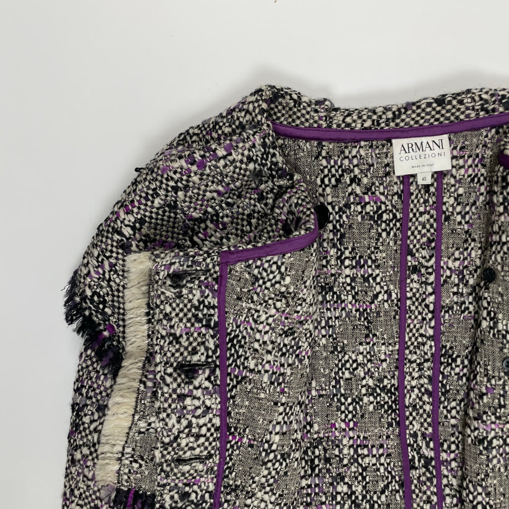 ARMANI COLLEZIONI アルマーニ コレッツォーニ / バージンウール ツイードビッグカラージャケット 参考定価：100,000程度 SIZE：40