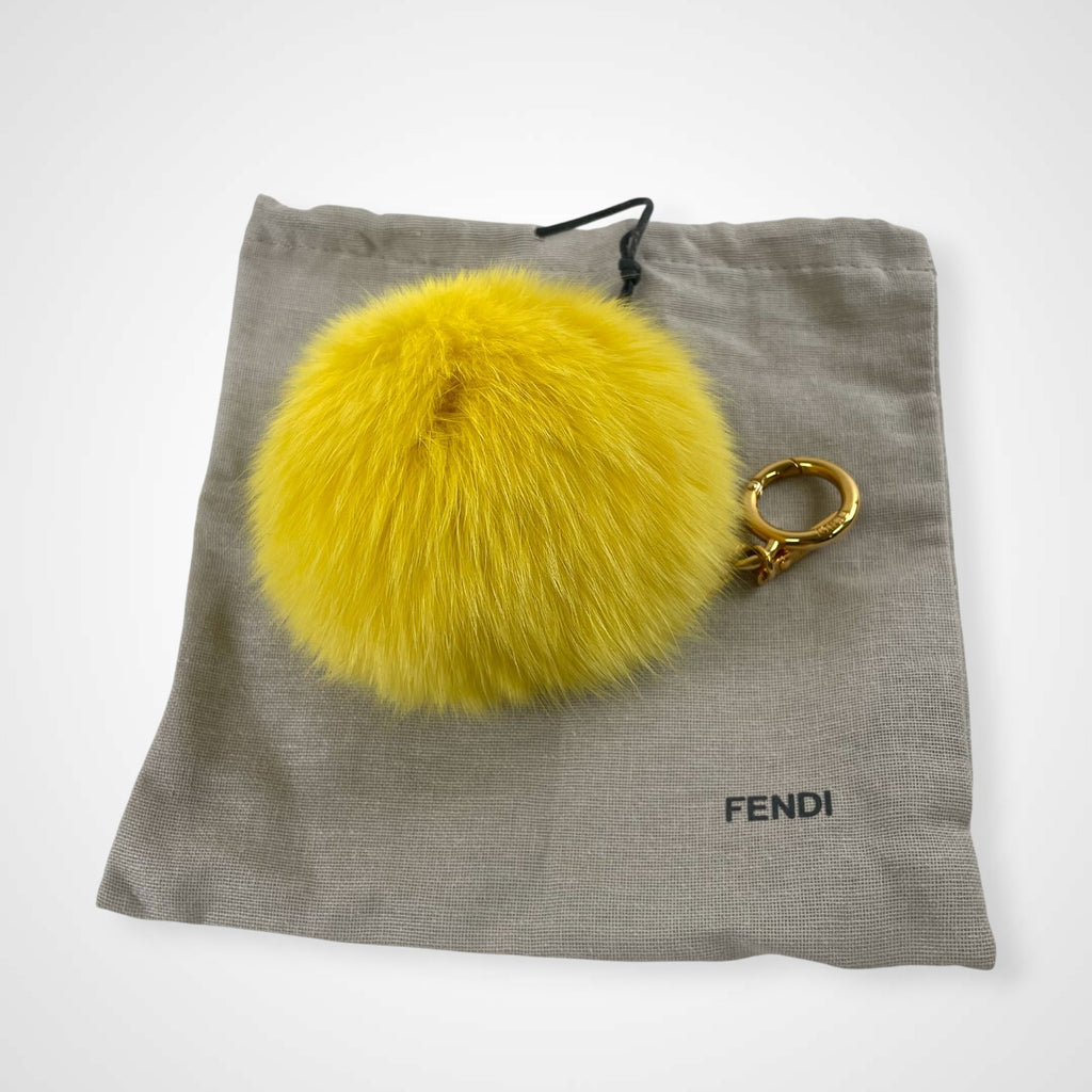 FENDI フェンディ / フォックスファー ポンポンチャーム イエロー 箱付 美品 参考定価：100,000程度